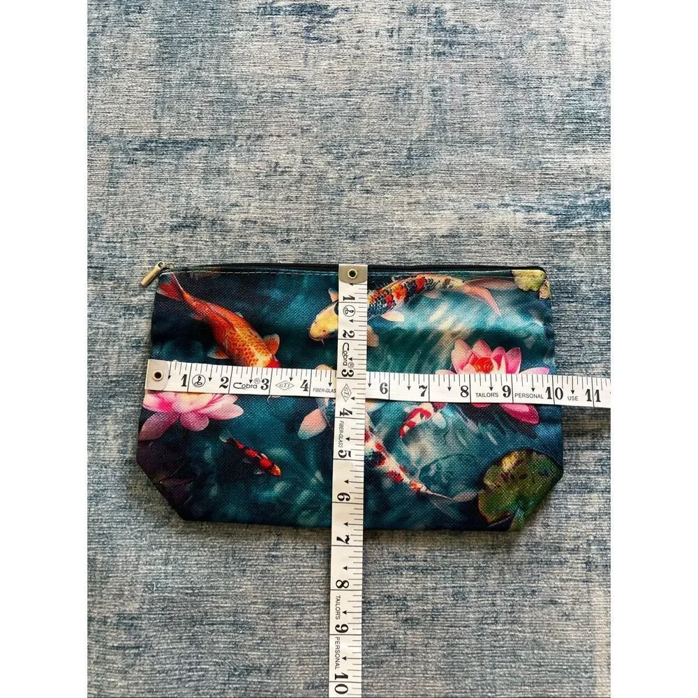 Japanese Koi Fish Flower Cotton Canvas Small Makeup Bag Travel Toiletry Pouch